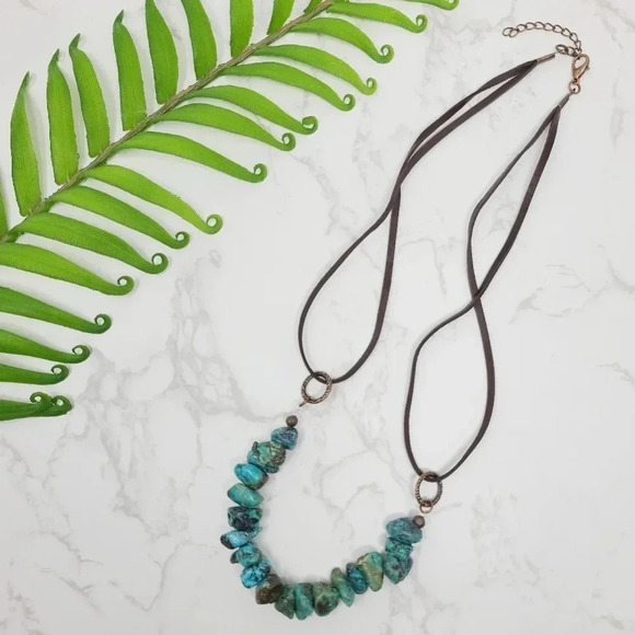 New Boho Natural Turquoise Leather Necklace - Picture 1 of 1